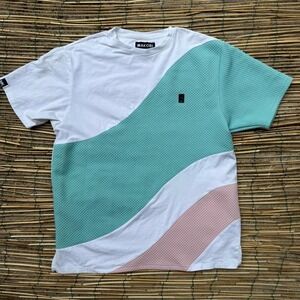 Makobi Color Block Jacquard Tee Mens XL White Mint Pink Heavy Textured Metal Tag